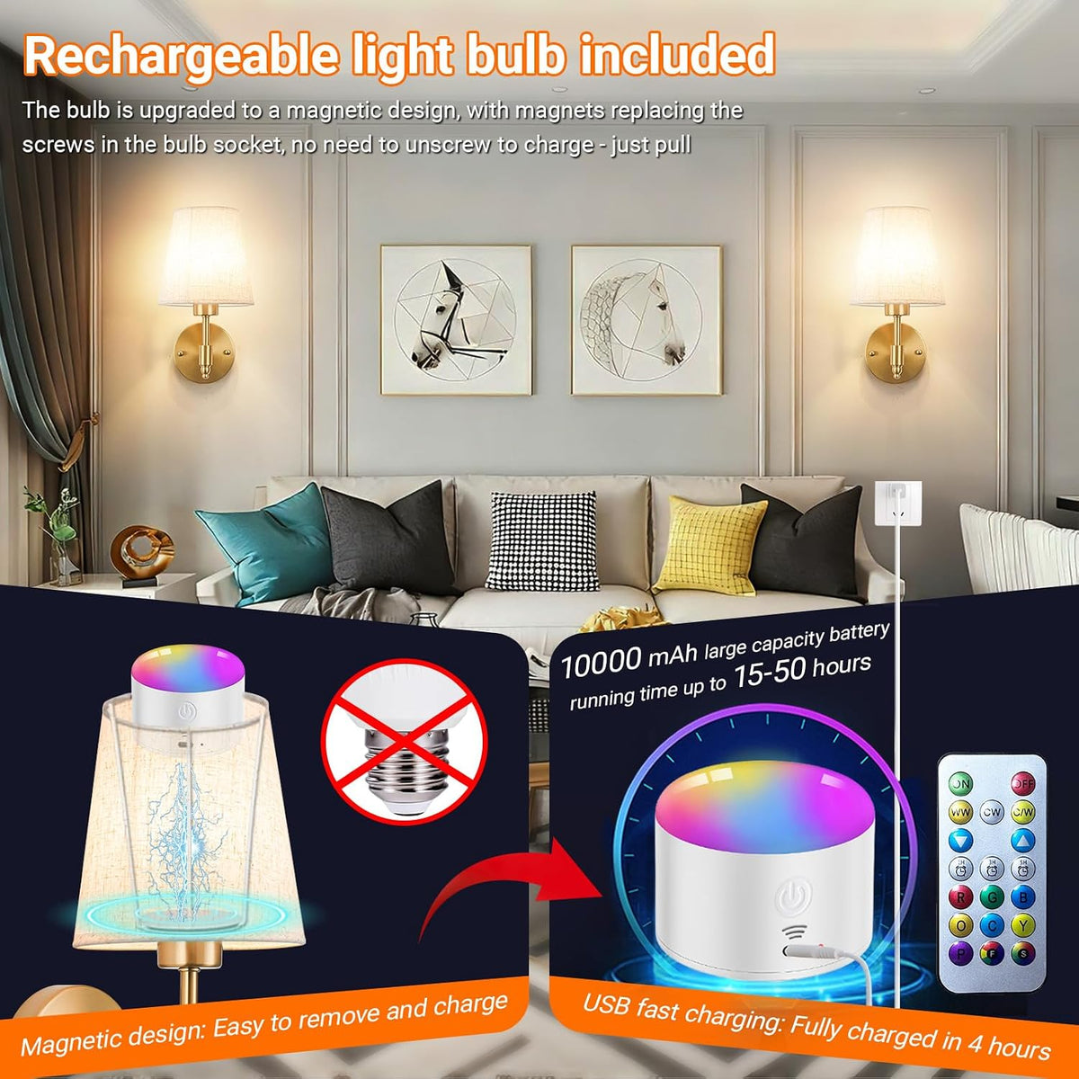 YHCDLAMP Peel and Stick Wall Sconces, No Drilling Stick On Wall Sconce, Wireless Battery Operated Wall Lights, Adhesive