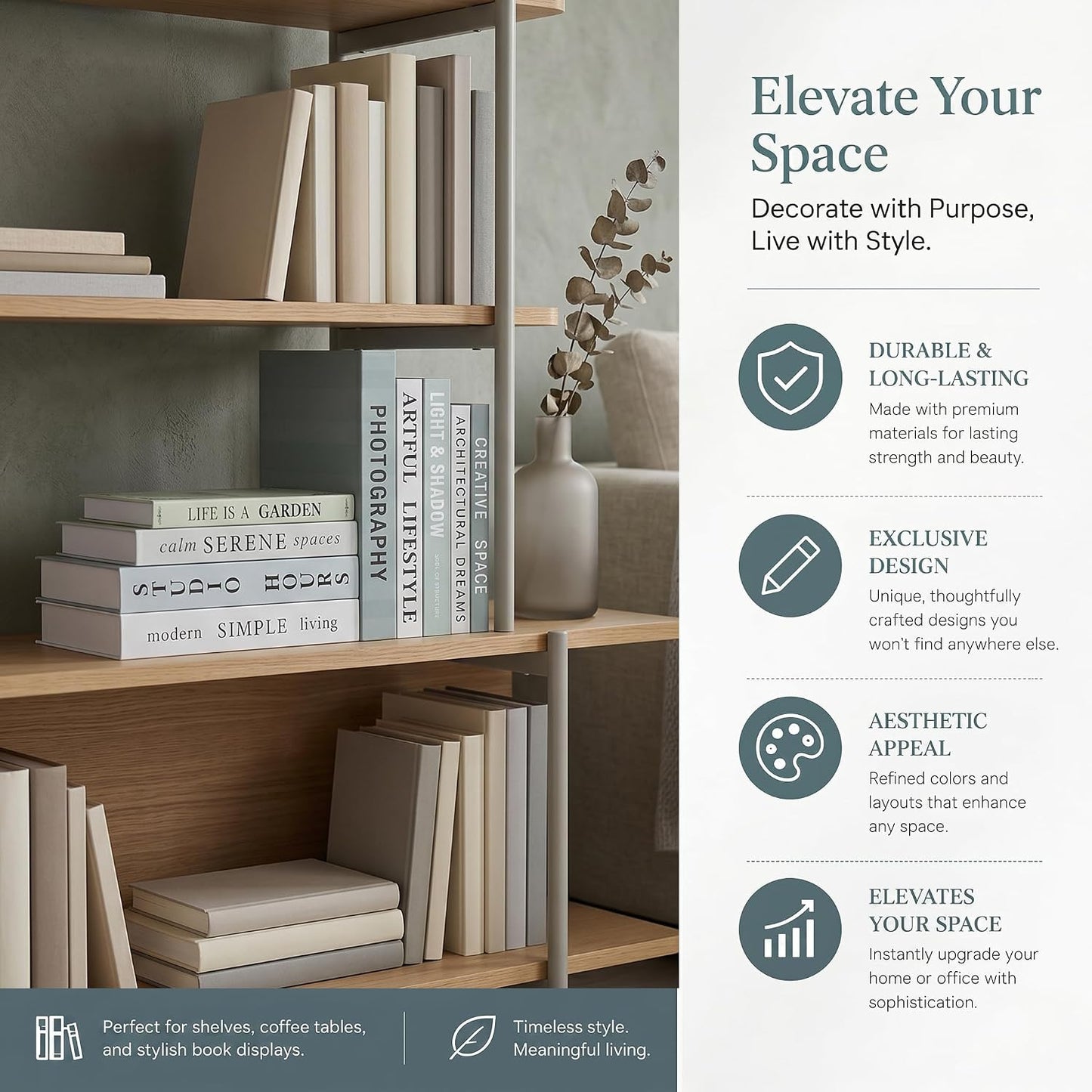 Faux Book Storage Boxes / Sage-beige / 9 Books / Set of 9