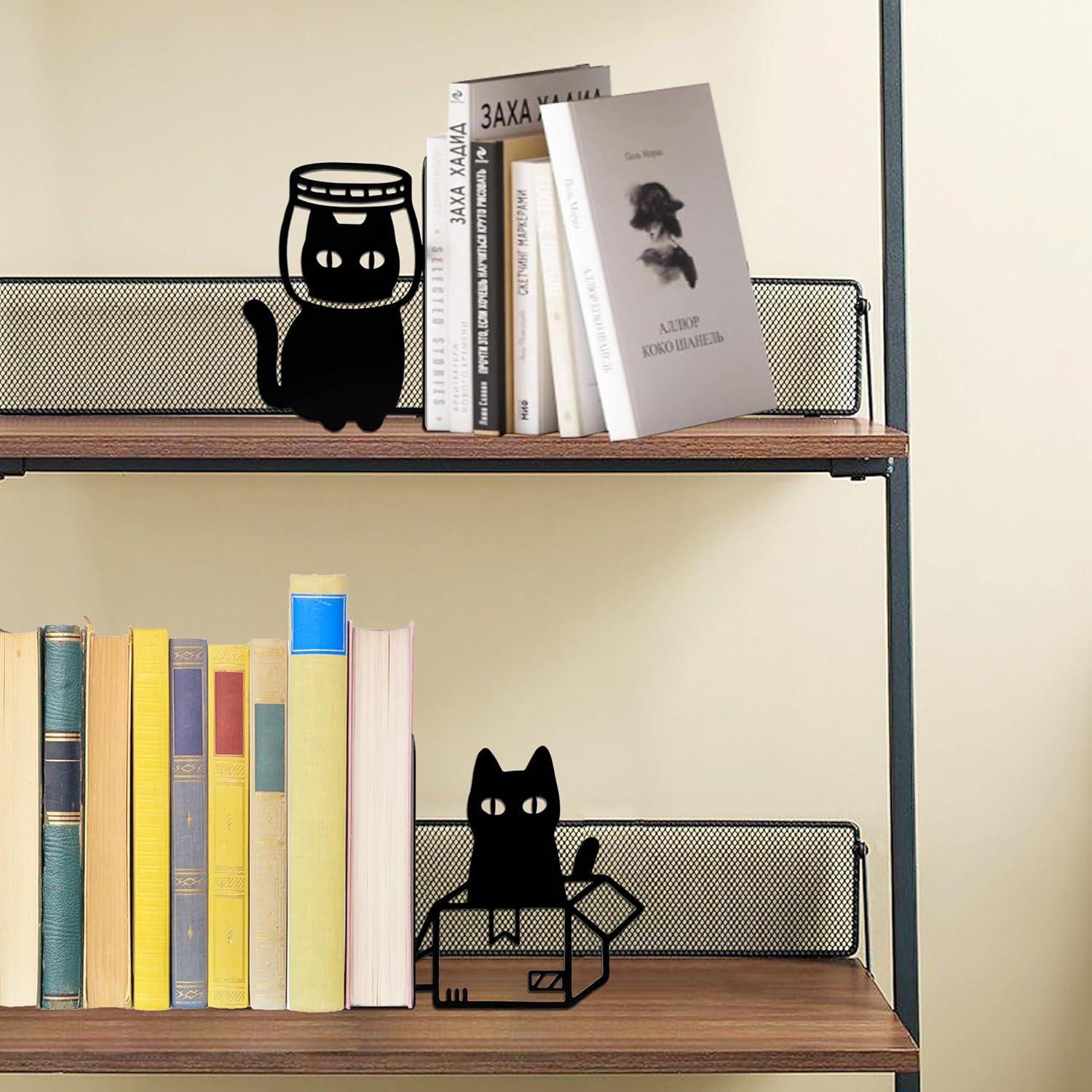 Cat Bookends Decorative Metal Book Ends Funny Bookends / Black