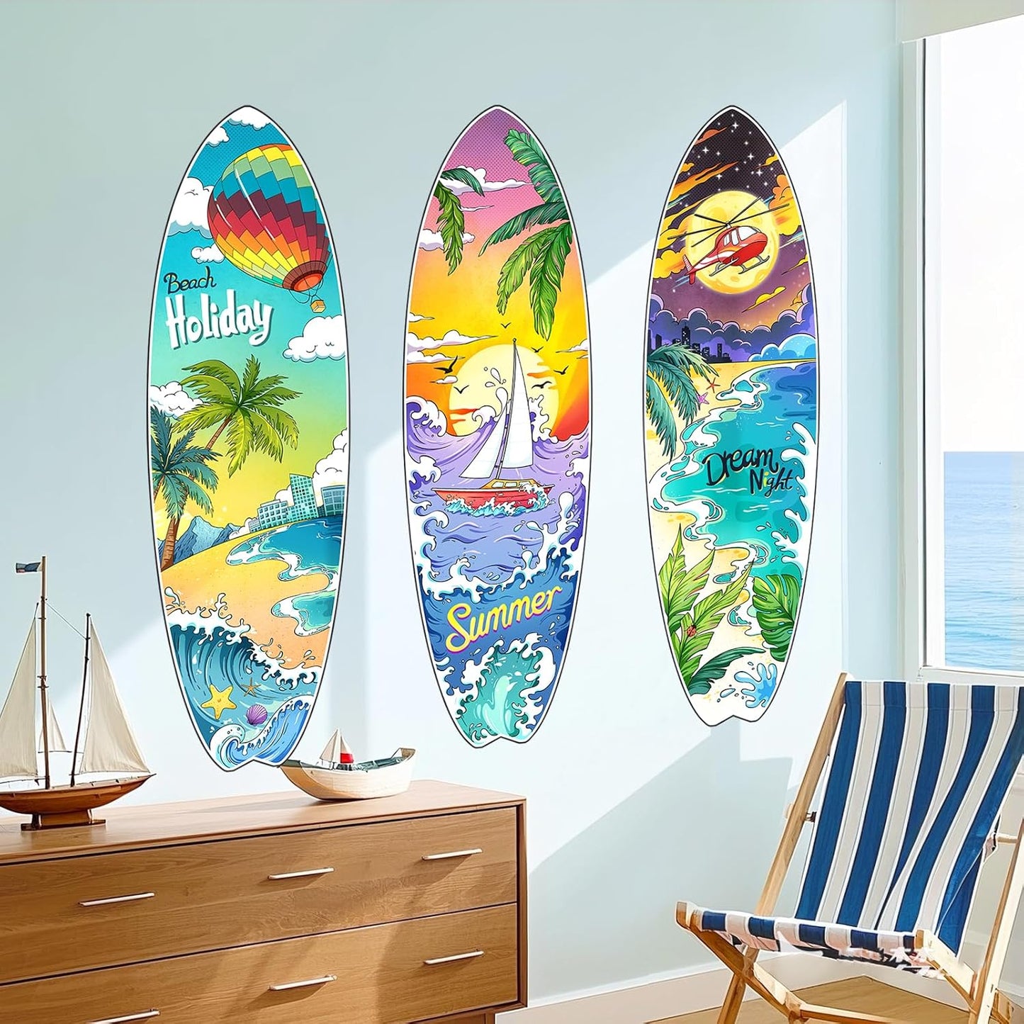 Surfboard Wall Decals Summer Beach Holiday Wall Stickers Removable Vinyl Wall Art / Set of 3