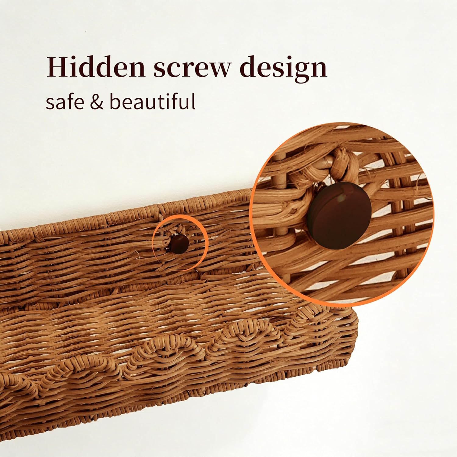 Natural Rattan Scalloped Floating Shelves / Brown