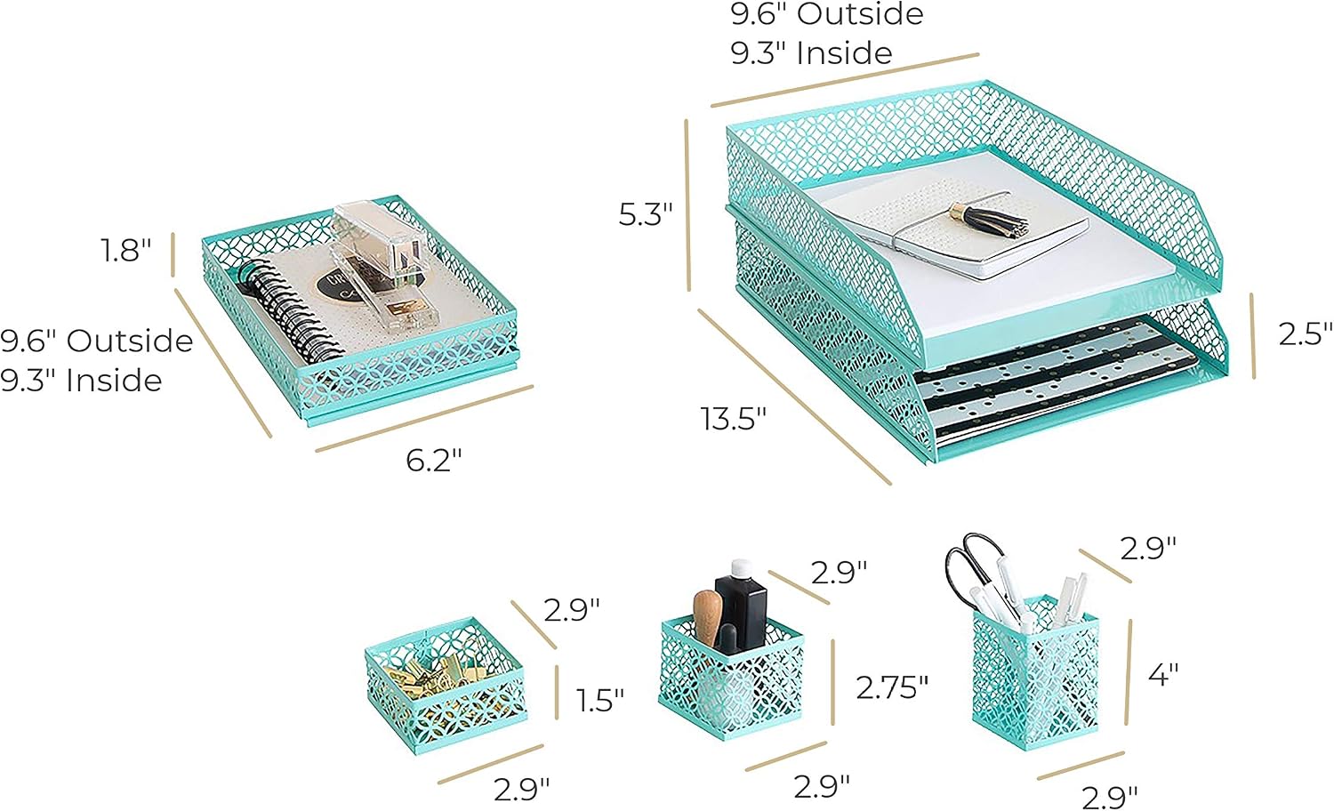 BLU MONACO | Aqua Desk Organizer Set for Women 6 Piece | Mail Sorter Organizer Countertop with Letter Sorter for Desk