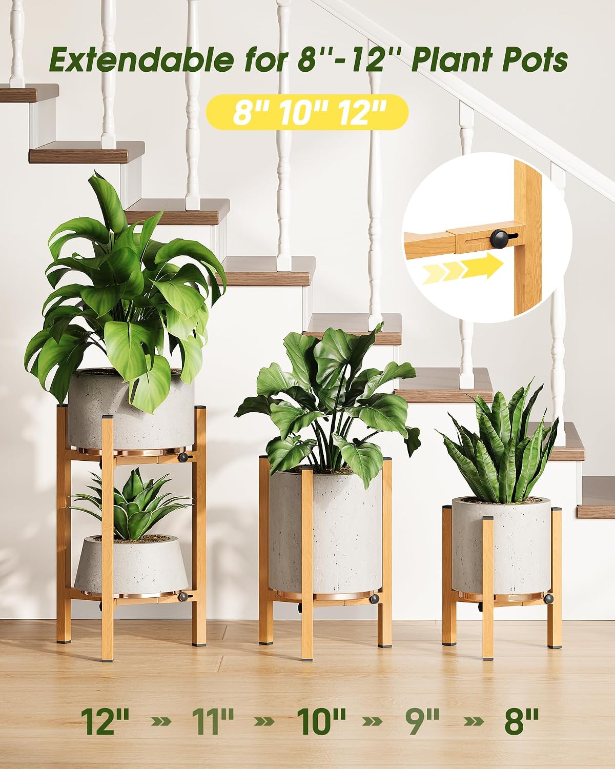 3 Pack Plant Stand Indoor Adjustable, Metal Modern Indoor Plant Stand, Heavy Duty Single Plant Stands Outdoor Corner