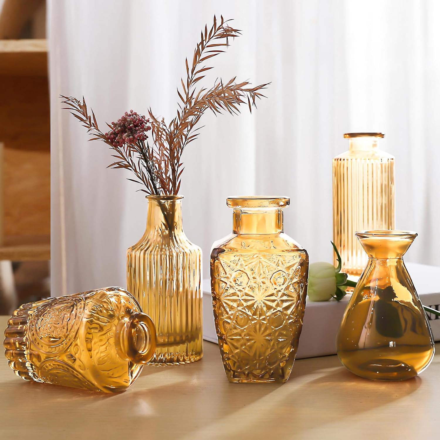 Glass Bud Vases- Set Small Vases for Flowers / Amber Gold / Set of 20