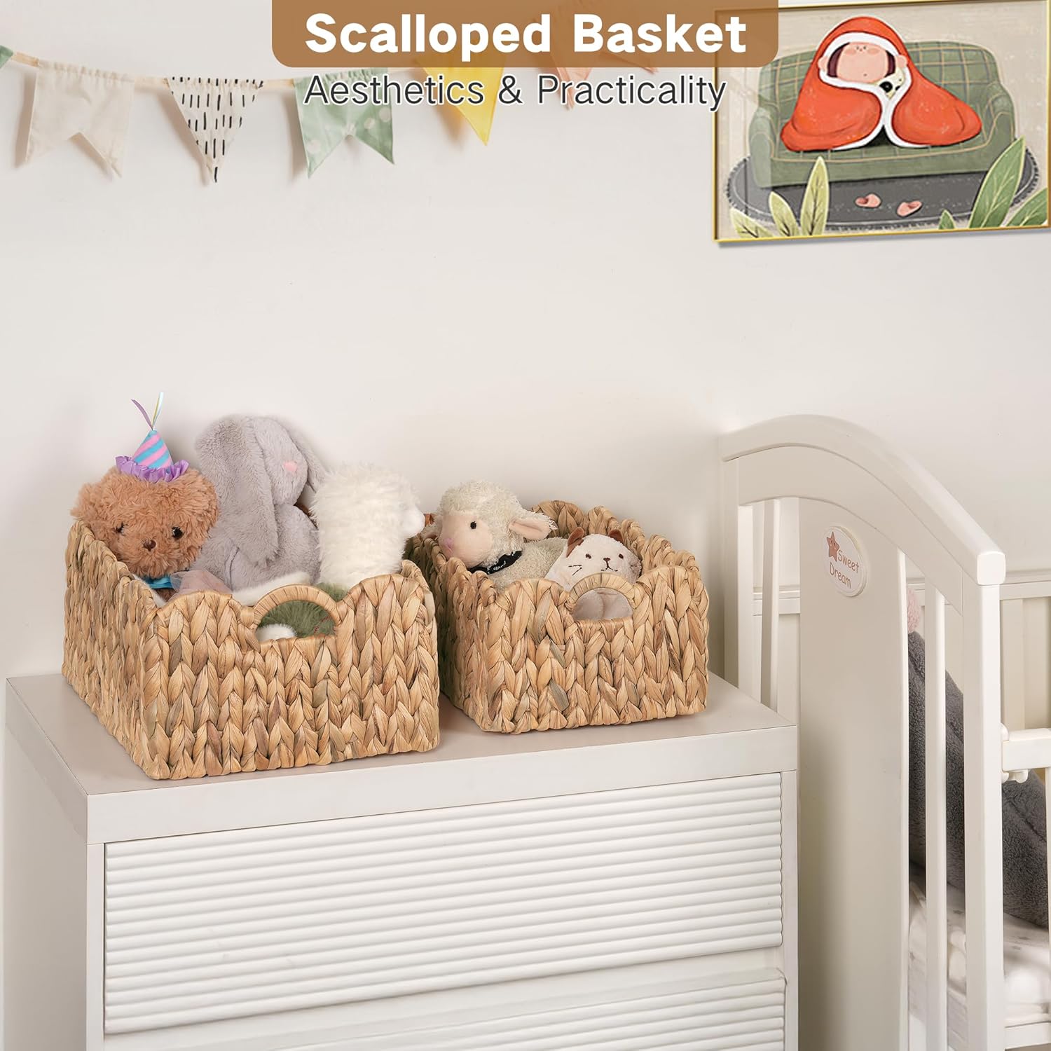 Scalloped Wicker Basket / Rectangle / Natural / Set of 2