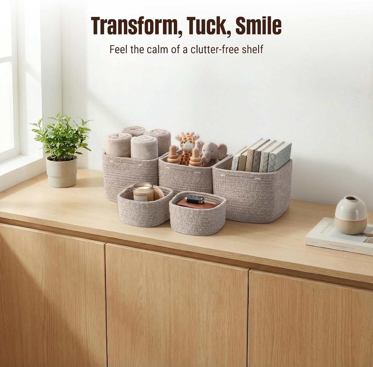 Storage Cubes Woven Rope Baskets / Natural / 9.05*9.05*7.08'' & 5.91*5.91*3.54 / Set of 5