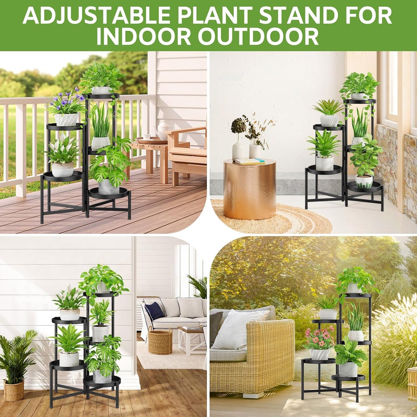 iDavosic.ly 5 Tier Large Plant Stand Indoor Outdoor, 10 In Wide Tray, Black | Tiered Metal Corner Heavy Duty Multiple