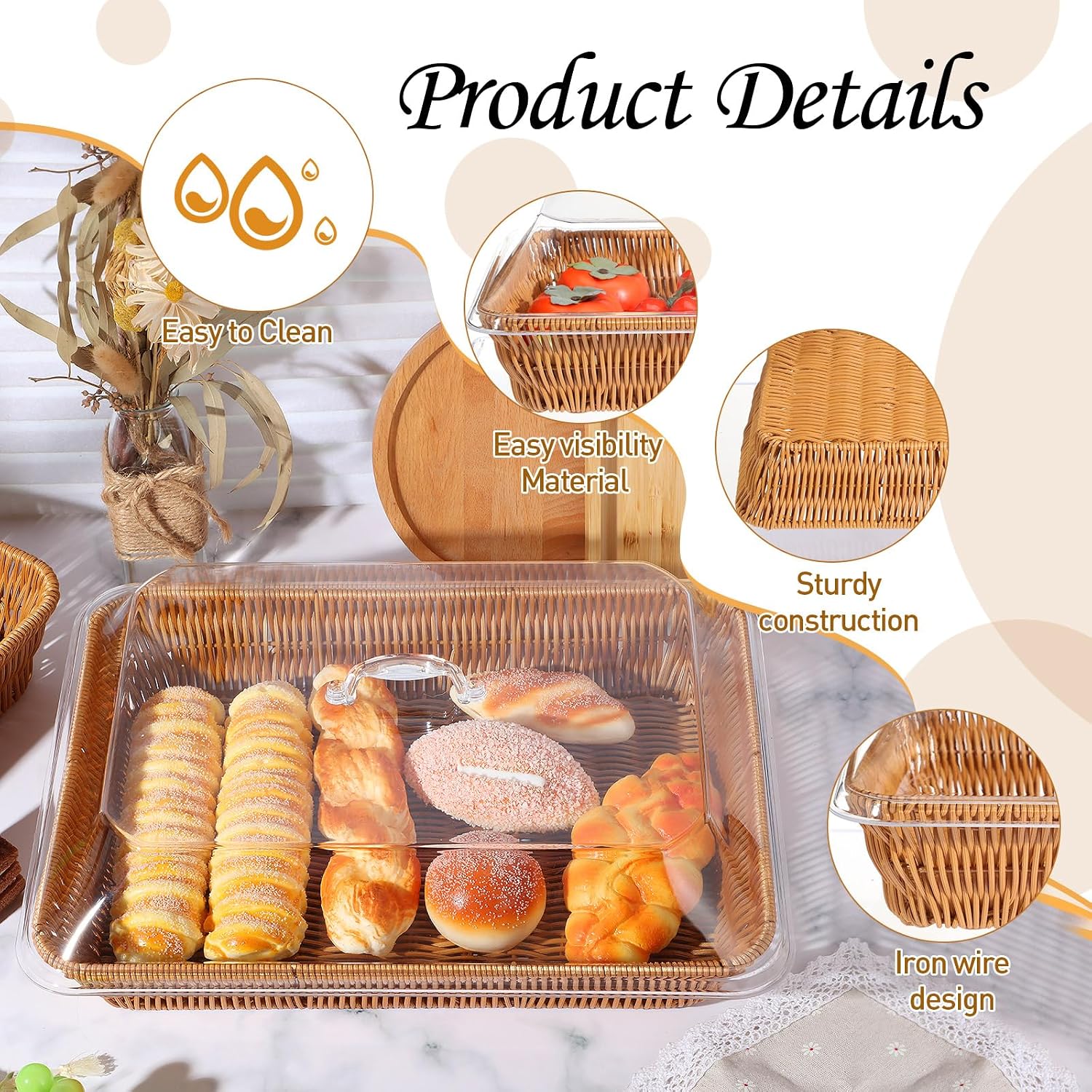 Wicker Bread Basket for Serving / 15.75 x 11.81 x 5.91 / Set of 2