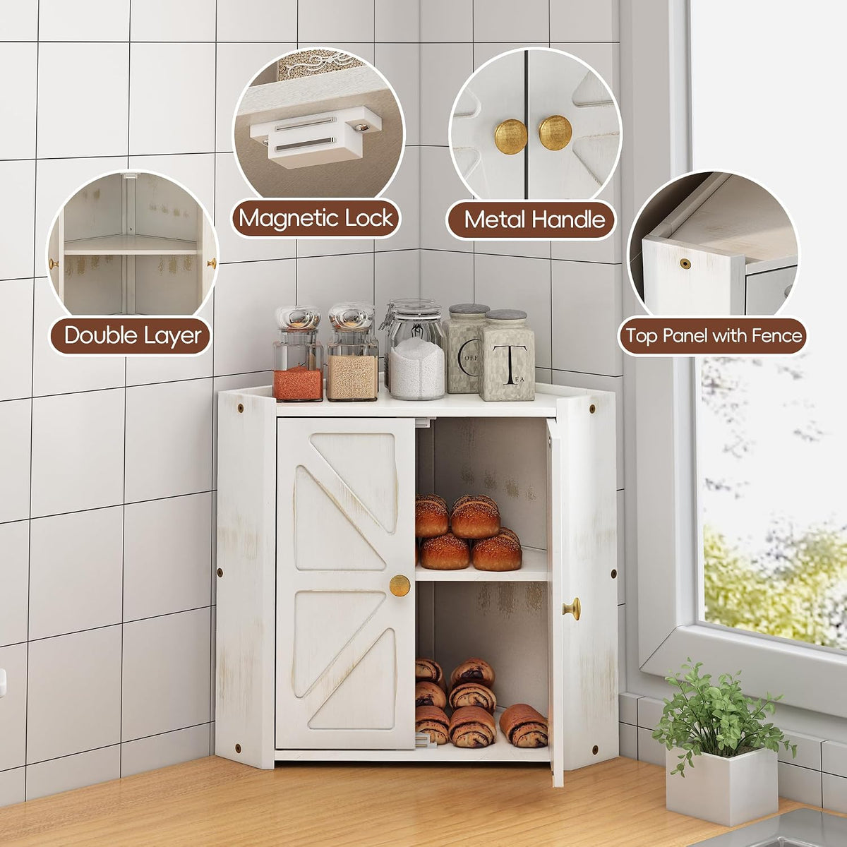 Bamboo Bread Box for Kitchen Countertop, Double Layer Breadbox | Natural bamboo, large capacity bread storage, fits