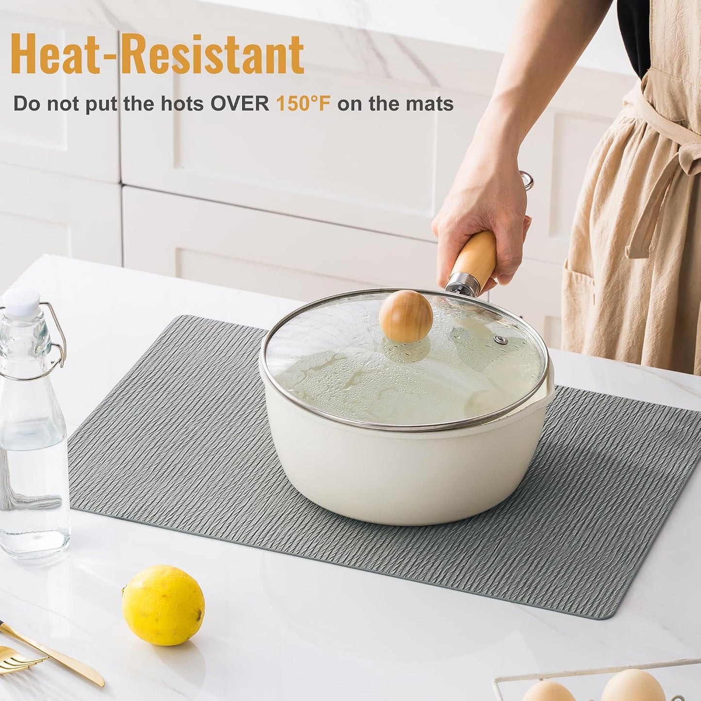 Jovono Faux Leather Placemats Set of 8, Waterproof Washable Table Mats, Easy-Clean Heat Resistant Kitchen Vinyl Place