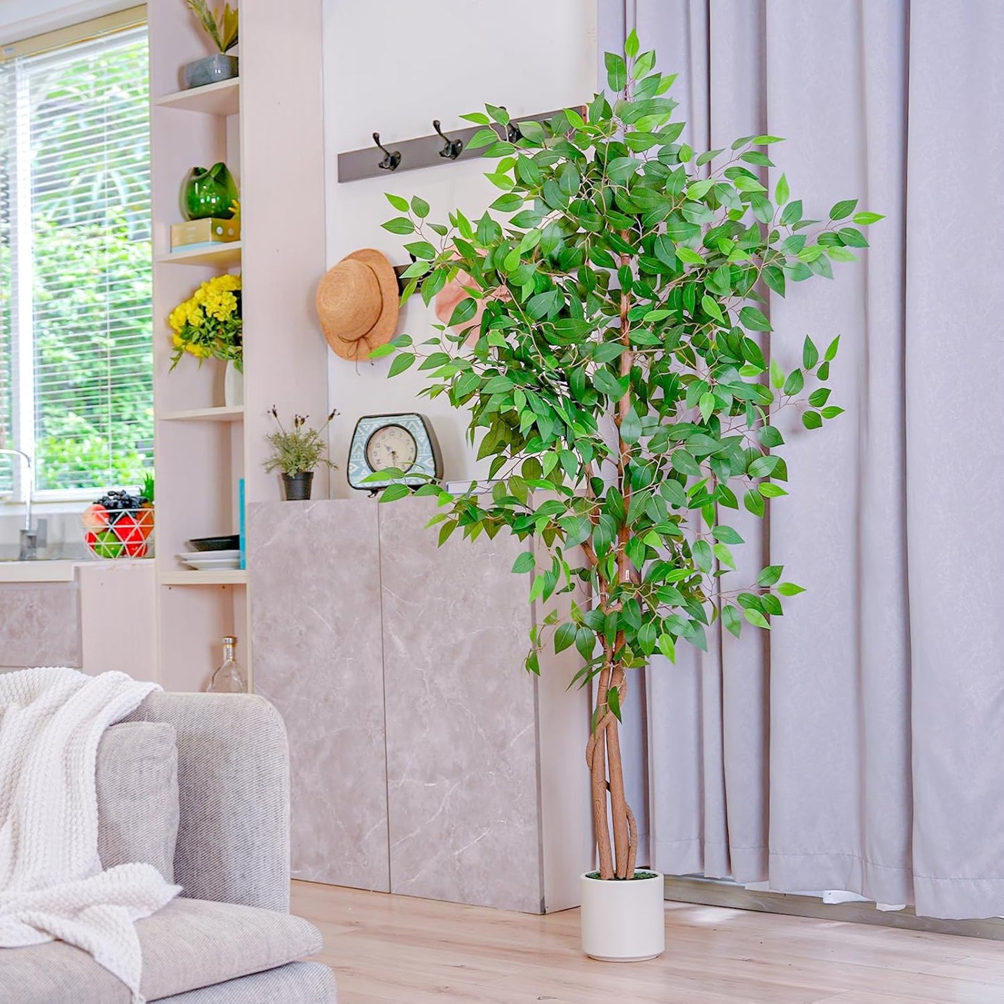 Realistic Faux Silk Indoor Outdoor Plant / White-6ft / 6 Inch
