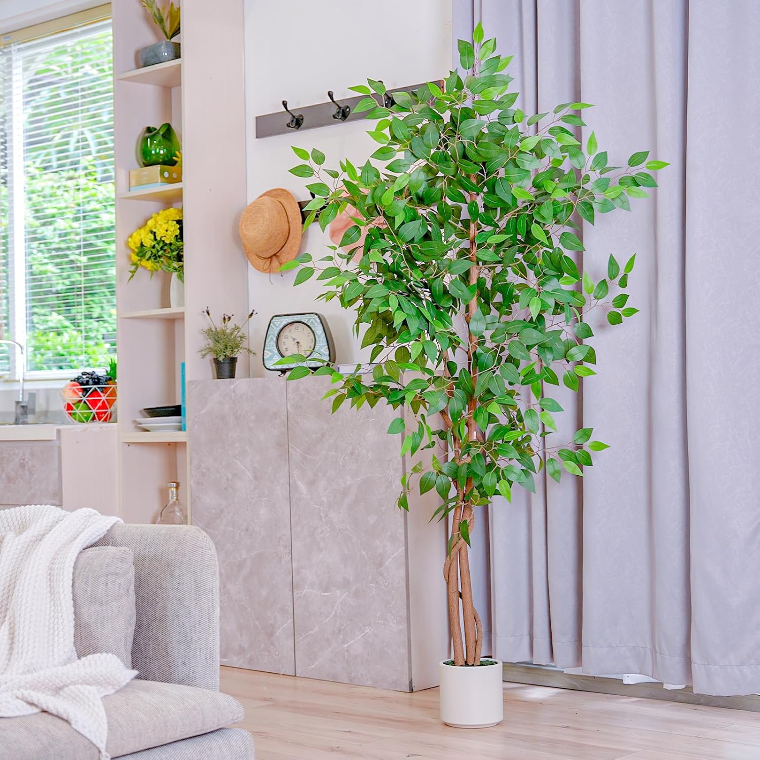 Realistic Faux Silk Indoor Outdoor Plant / White-6ft / 6 Inch