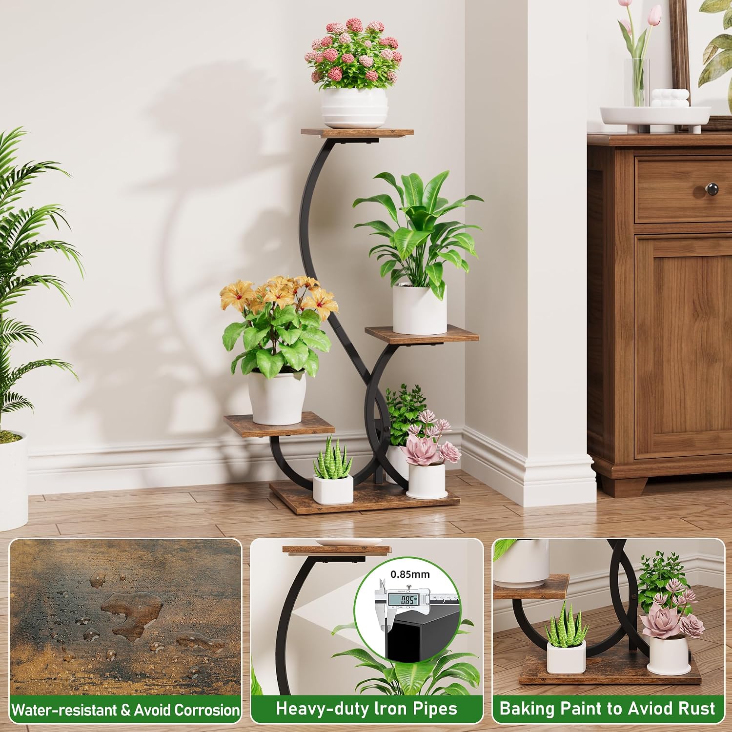 BACEKOLL Plant Stand with Grow Lights 4 Tier Metal Indoor Plant Shelf 32" | S-Shaped Corner Plant Stands Indoor, Grow