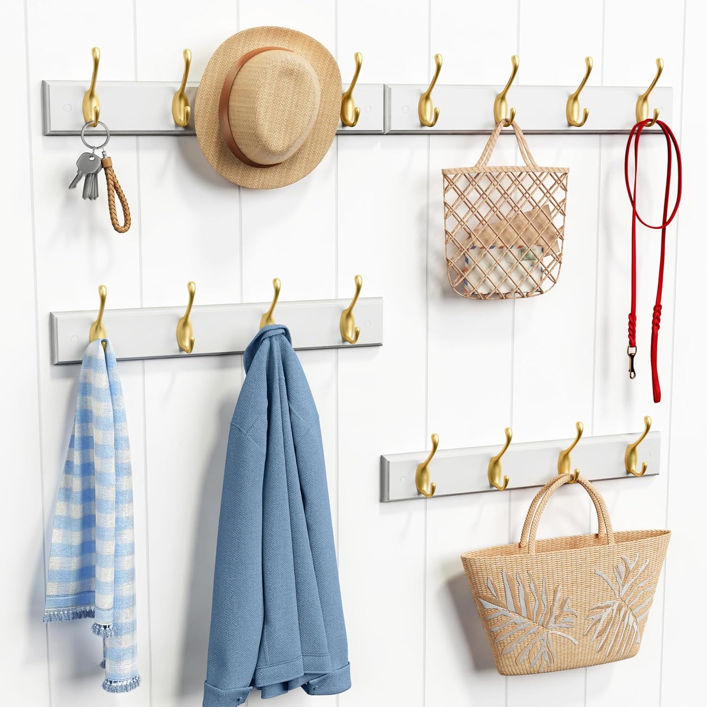 Forbena Gold Coat Rack Wall Mount, Decorative Coat Hooks for Wall, Heavy Duty Coat Hanger Key Holder for Hanging Hats