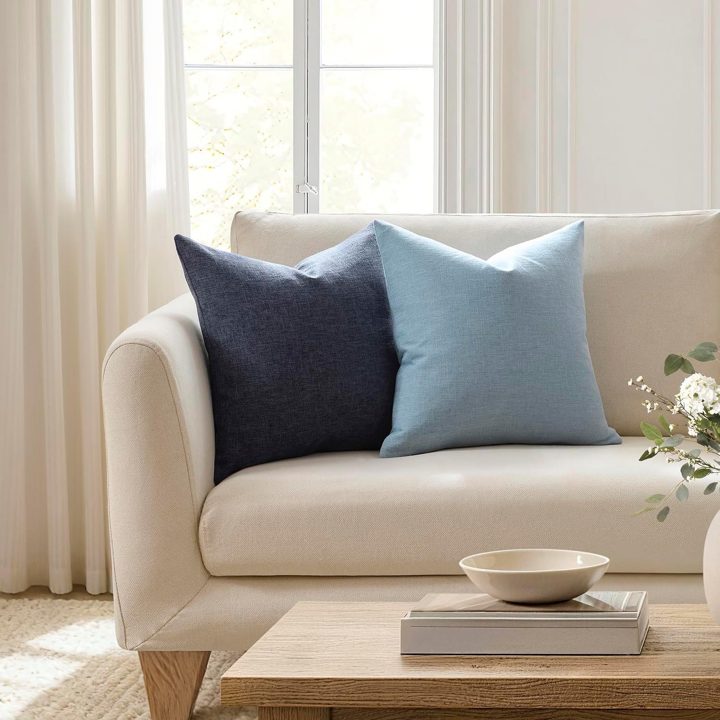 Coastal Linen Blend Decorative Pillow Covers / Deep Indigo Blue / 18 x 18 / Set of 2