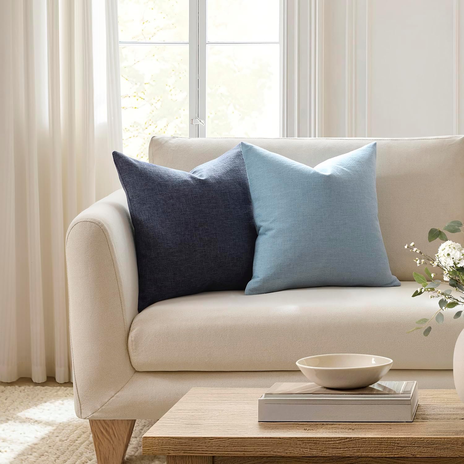 Coastal Linen Blend Decorative Pillow Covers / Deep Indigo Blue / 18 x 18 / Set of 2