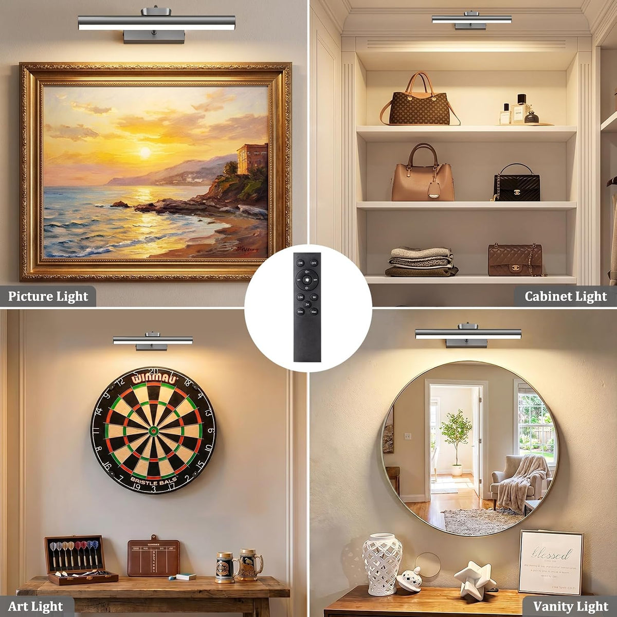 Picture Light for Wall, 4000mAh, 13.8 Inch, 2 Pack Grey | Cordless Rechargeable, LED Art Light with Remote, Dimmable 3