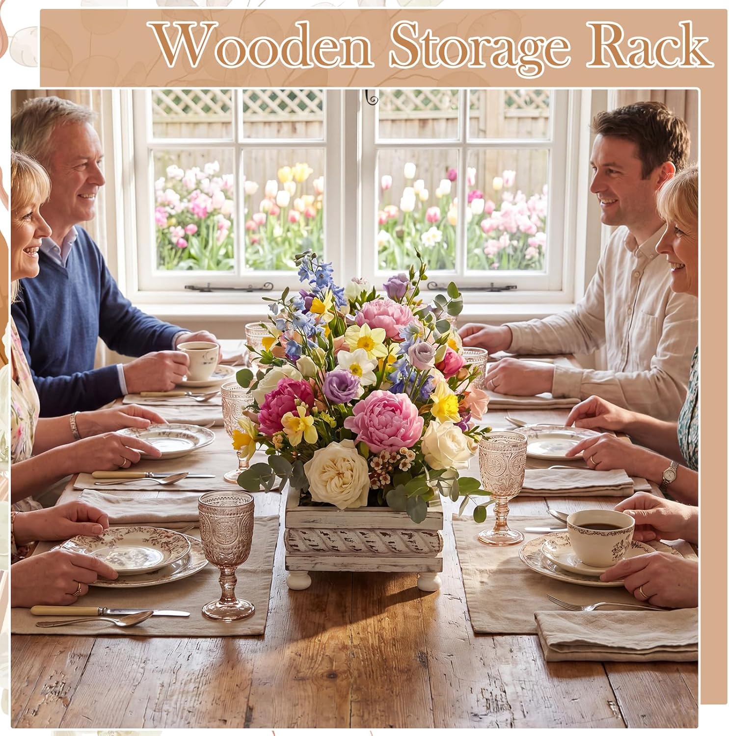 Spring Decorative Wooden Tables Centerpiece Tray / White / Set of 24