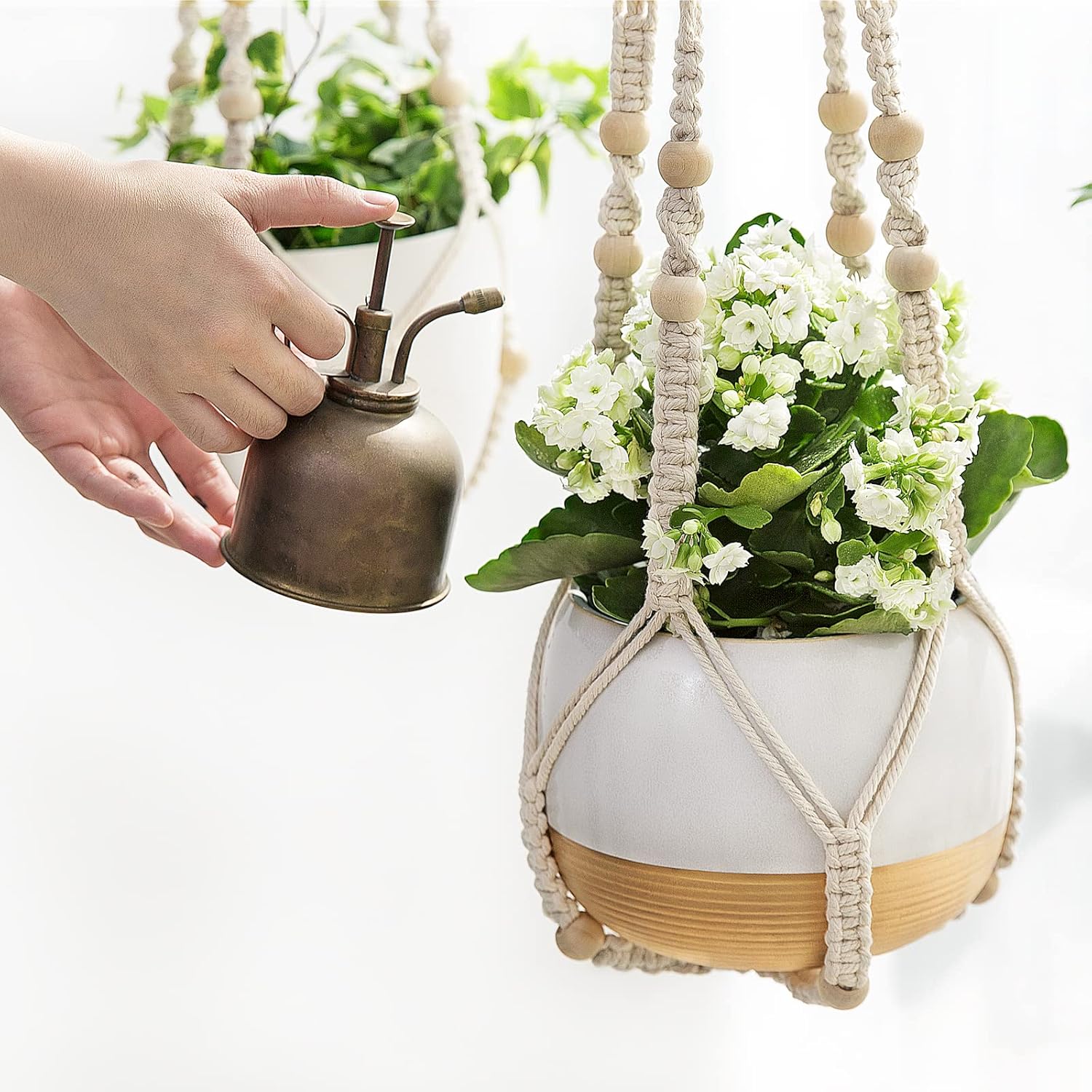 Macrame Plant Hangers Indoor Different Size Hanging Planter Basket / Medium / Ivory / Set of 3