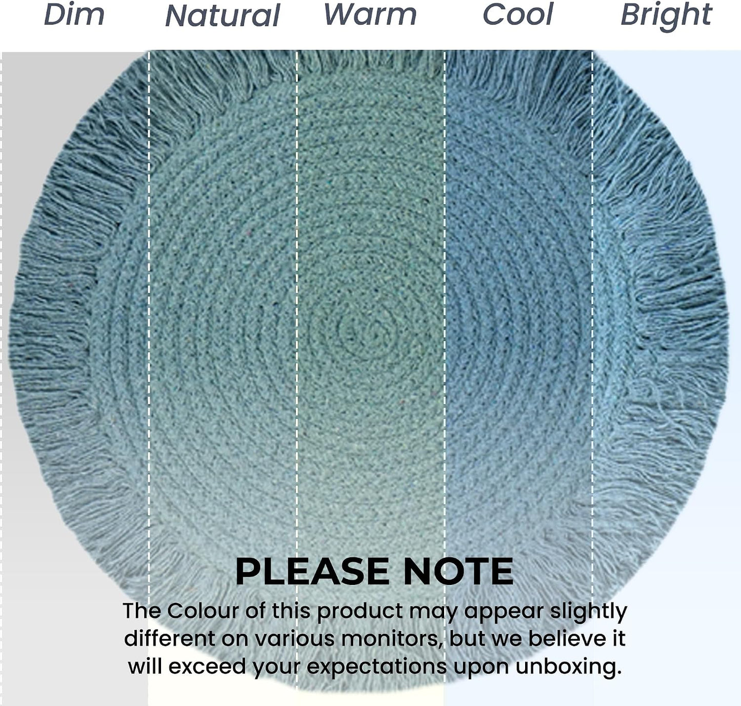 Fine Living Co. 15 Inch Round Placemats Set of 4 with 4-Free Coasters, Washable Heat Resistant Non-Slip Braided Cotton