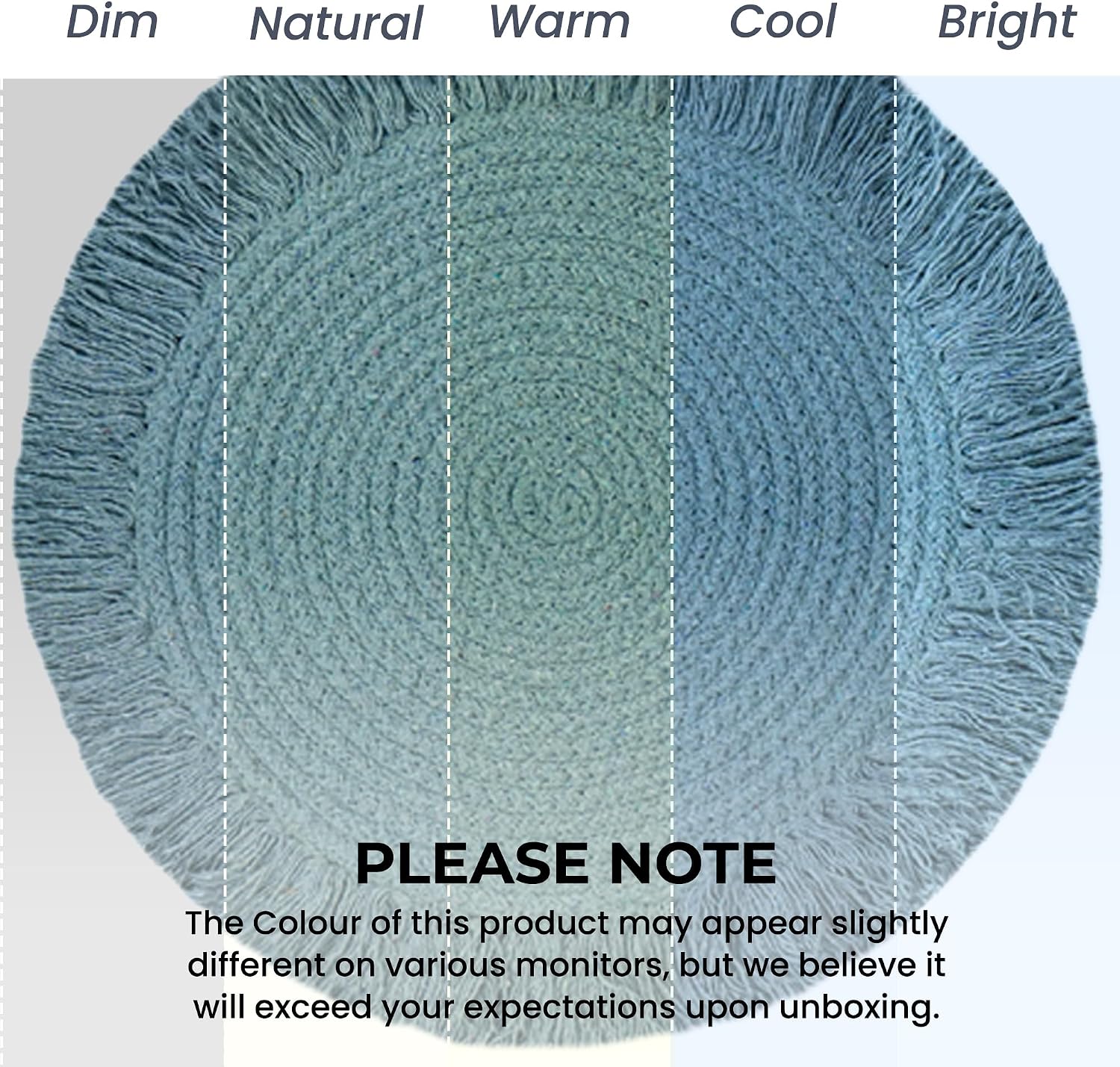 Fine Living Co. 15 Inch Round Placemats Set of 4 with 4-Free Coasters, Washable Heat Resistant Non-Slip Braided Cotton