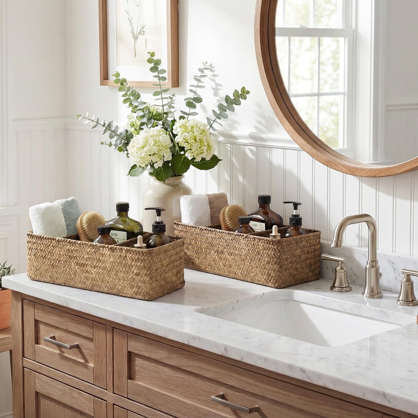 3-Section Wicker Baskets Storage
