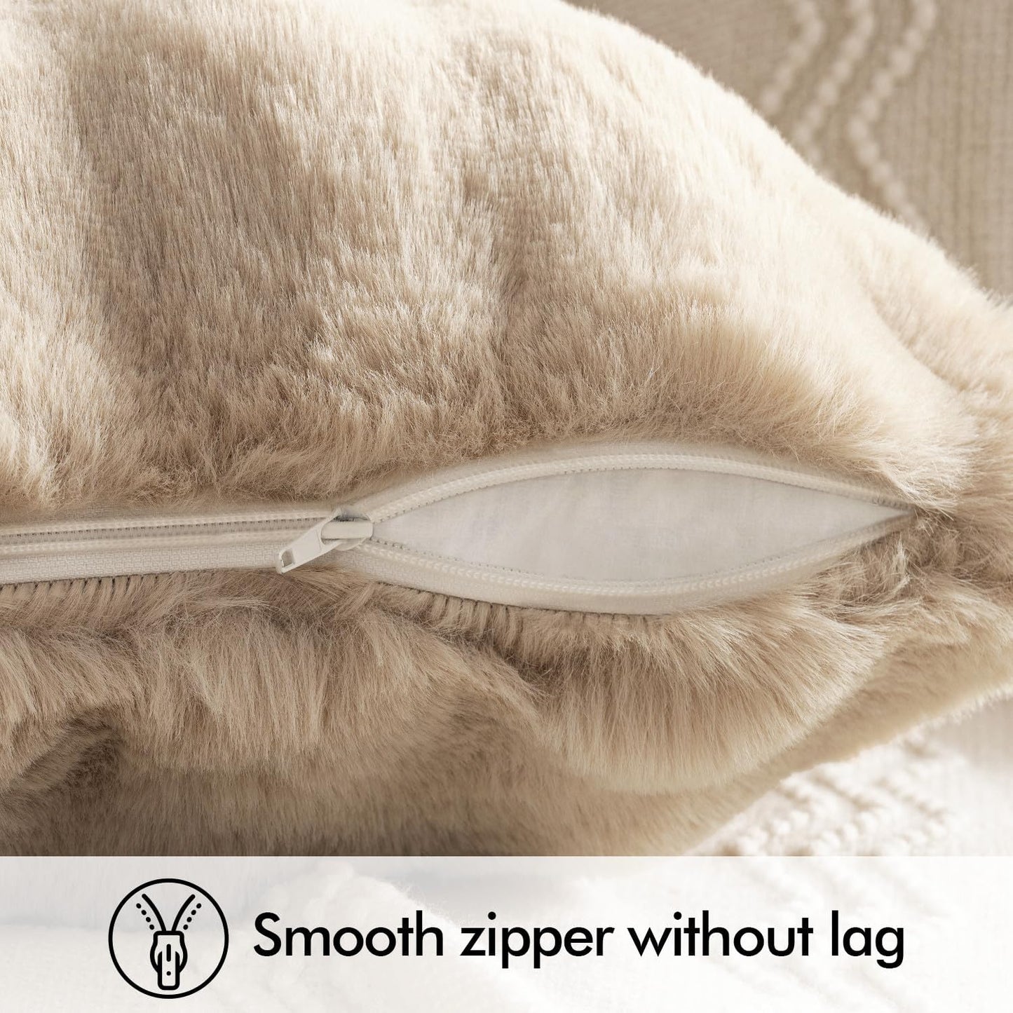 Faux Fur Pillow Covers Thick Soft Plush Throw Pillows Spring Home Decor / 18 x 18 / Khaki / Set of 2