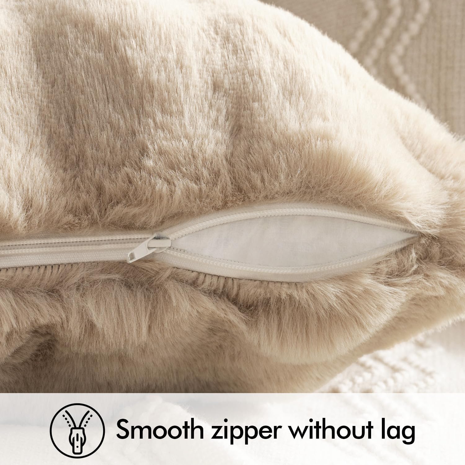 Faux Fur Pillow Covers Thick Soft Plush Throw Pillows Spring Home Decor / 18 x 18 / Khaki / Set of 2