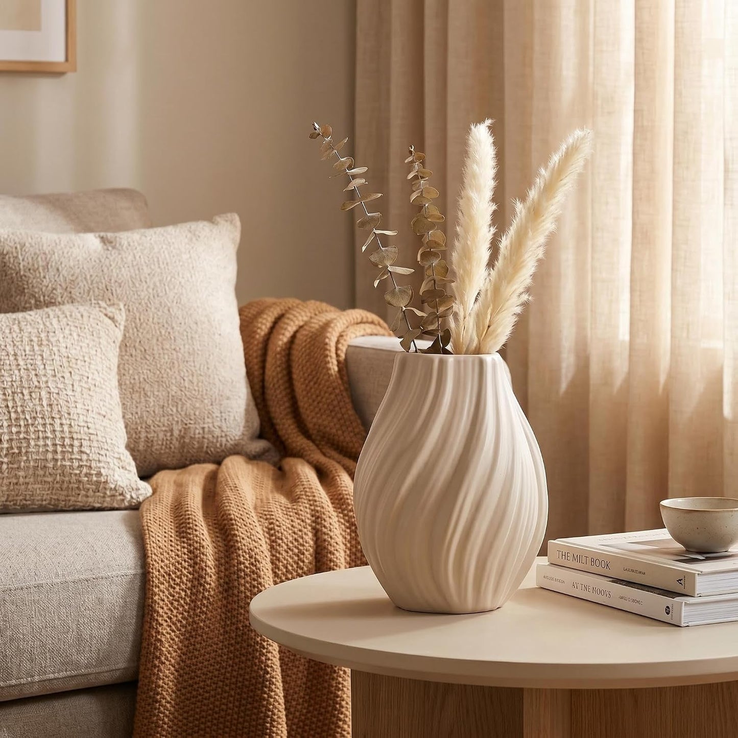 Modern White Ceramic Vase / Coffee Brown
