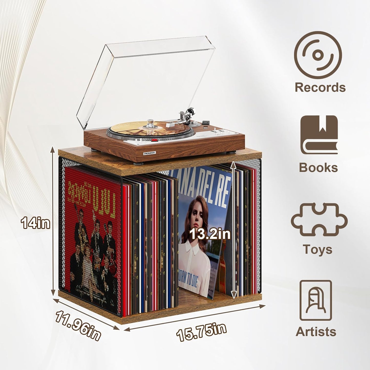 1 Cube Vinyl Record Storage Furniture Wooden Record Holder Shelf Storage | Modular Stackable, 55-70 Vinyl Album