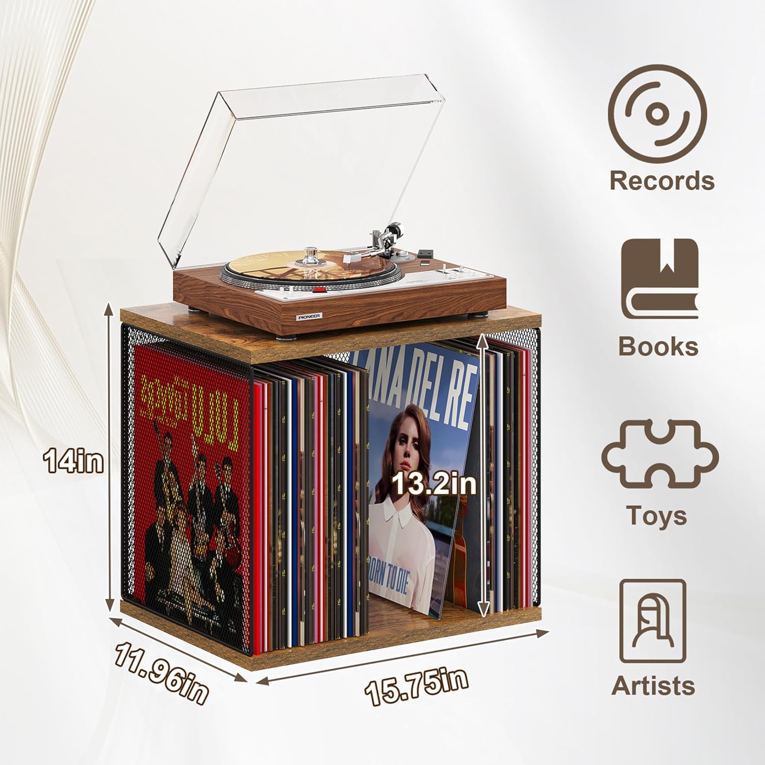 1 Cube Vinyl Record Storage Furniture Wooden Record Holder Shelf Storage | Modular Stackable, 55-70 Vinyl Album