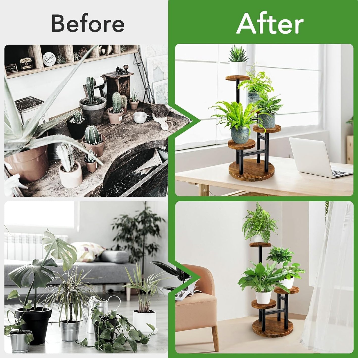 AUGOSTA 4 Tier Corner Plant Stand, Tall Metal Wood Plant Shelf Holder for Indoor, Outdoor Display Rack Flower Pot Stand