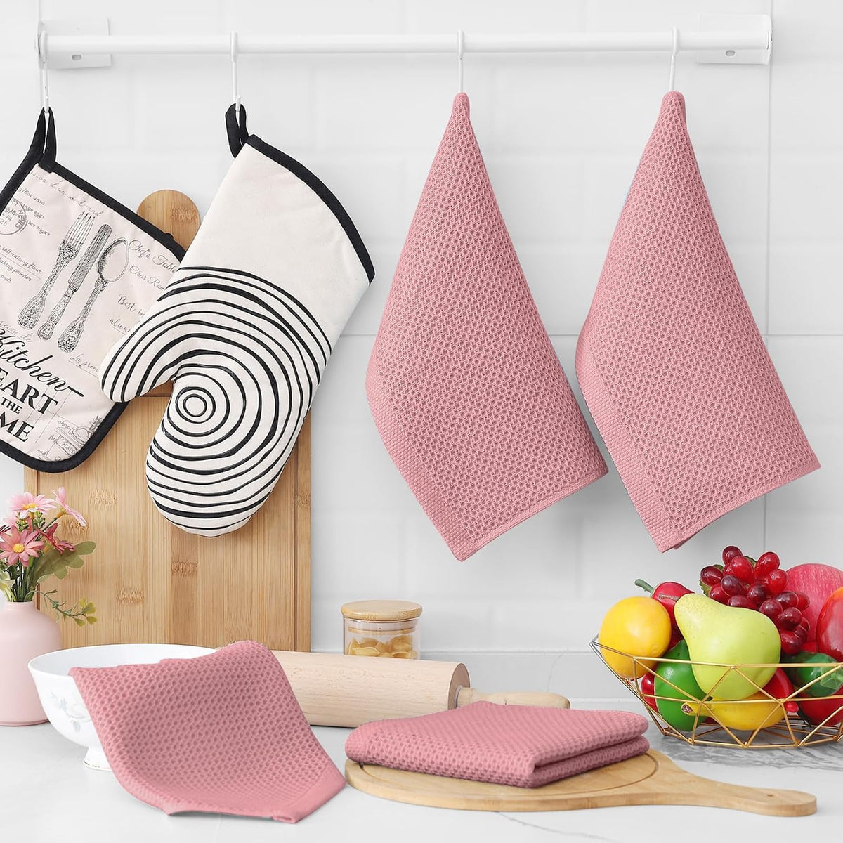 Homaxy 100% Cotton Waffle Weave Kitchen Dish Cloths 24-Pack, Dried Rose | 12 x 12 Inches, Ultra Soft Absorbent Dish