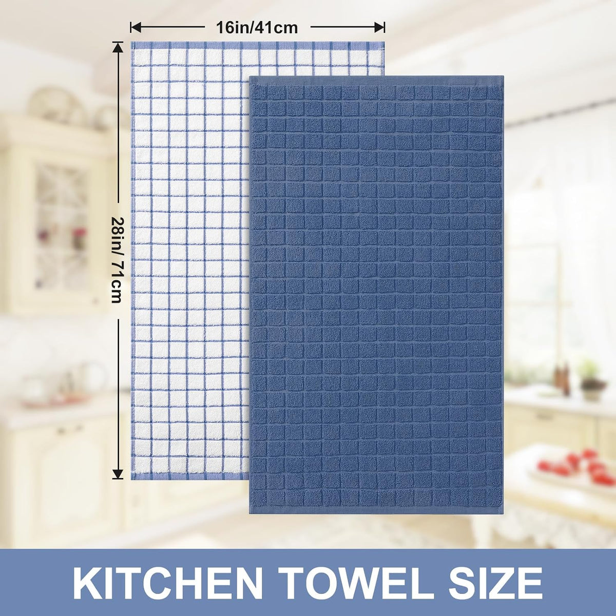 Homaxy Large Premium Cotton Kitchen Towels 16"x 28", 8 Pack, Navy Blue | Natural Ring Spun 390 GSM Dish Towels, Super