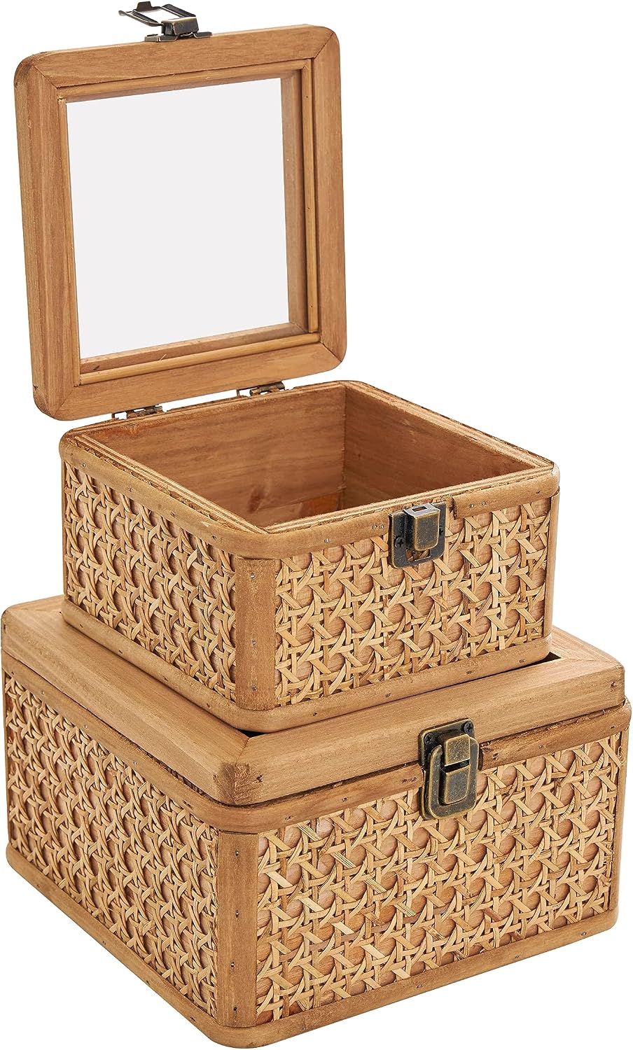 Rattan Handmade Decorative Box Woven Decorative Keepsake Boxes / Brown / 7", 6"W / Set of 2
