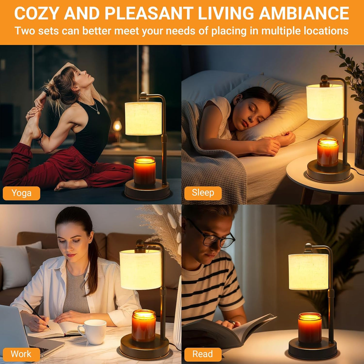 2 Pack Candle Warmer Lamp with Timer - Dimmable & Height Adjustable, Flame-Free Wax Warmer for Safe Use with Jar