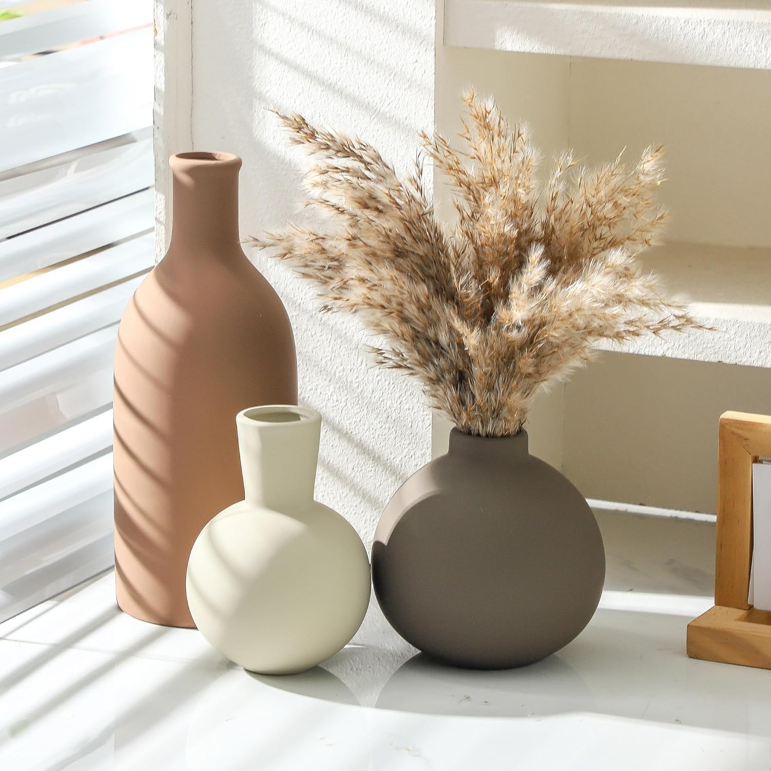 Ceramic Neutral Vases Home Decor / 001-brown-larger / Set of 3