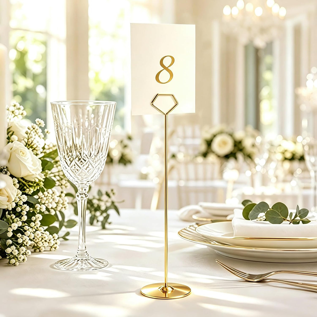 16 Pack 12 Inch Table Number Holders, Gold Diamond Place Card Holders | Steel Table Card Stands for Weddings