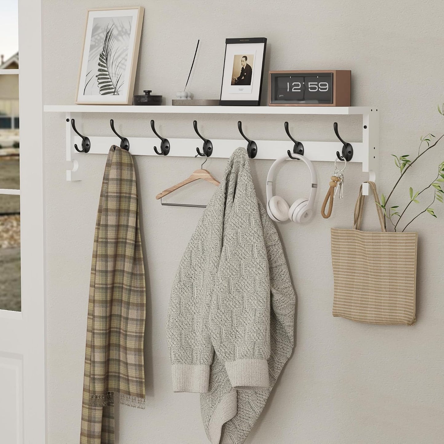 AMBIRD Coat Rack Wall Mount, 35 Inch Large Coat Hooks Wall Mounted with 7 Dual Metal Hooks and 2 Side Hooks, Wall Hooks