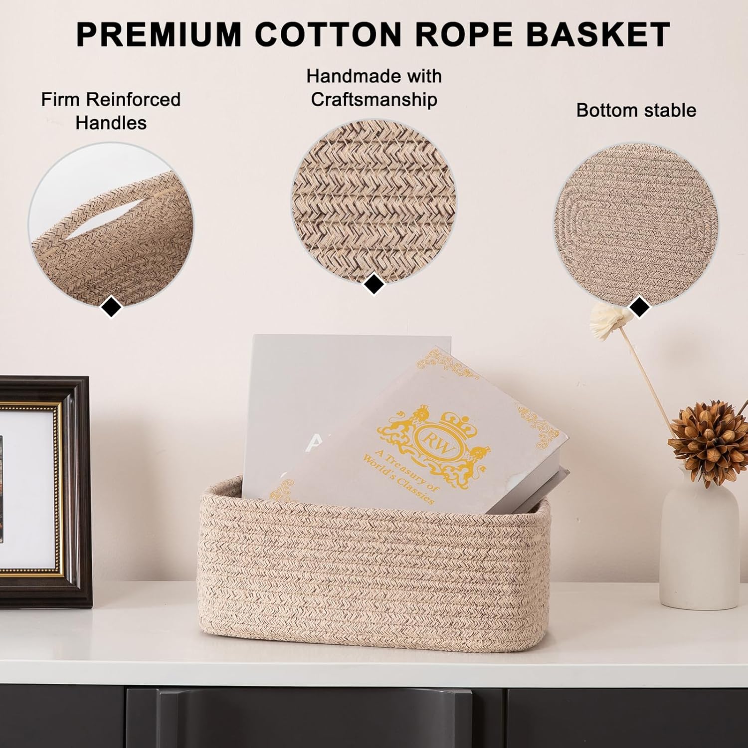 Mini Woven Rope Storage Bins for Towels / Brown / 11.81''lx7.87''wx4.72''h / Set of 4