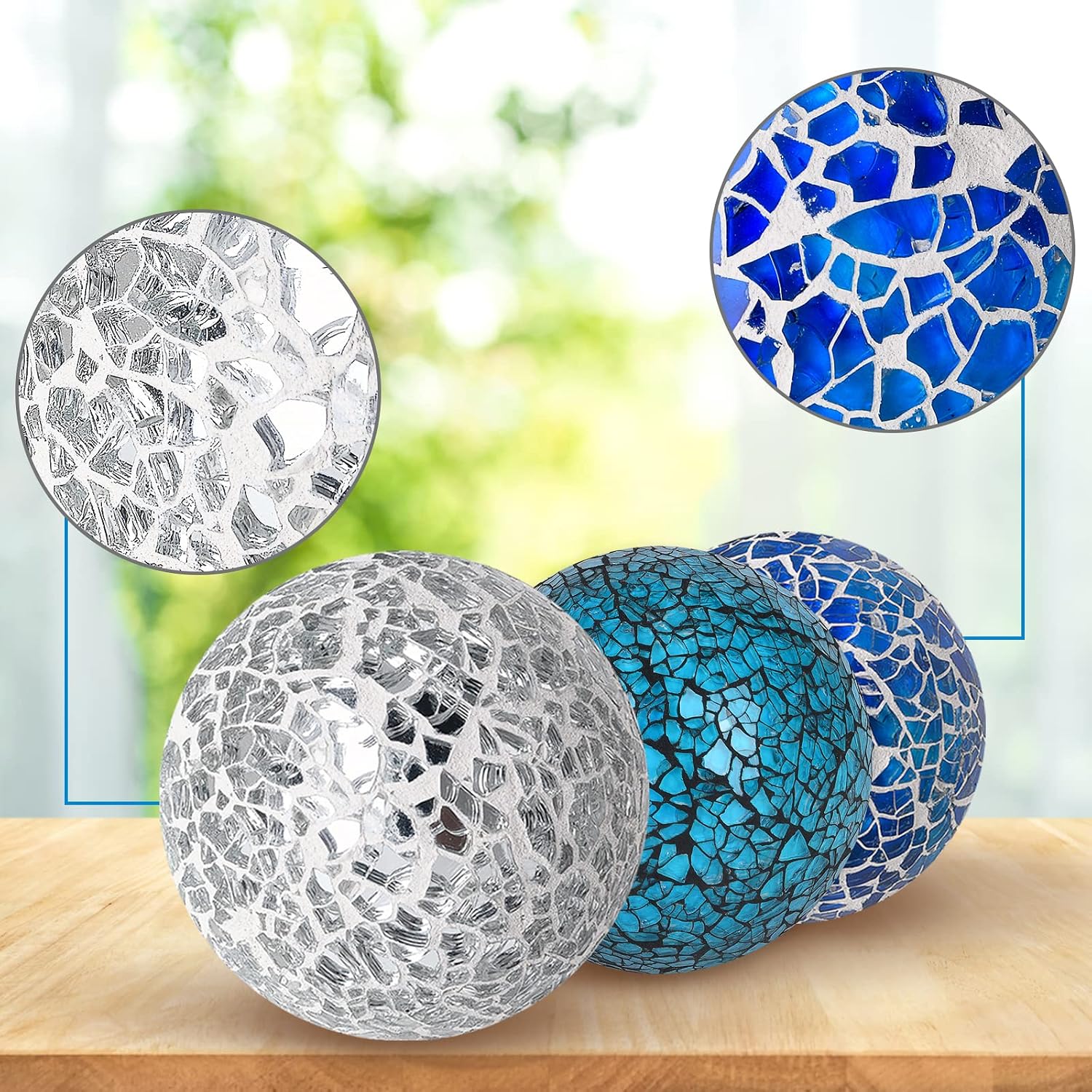 6cm/ Mosaic Glass Orbs Centerpiece Balls for Decorate Tables Wedding / Silver / 2.4 Inch / Set of 6