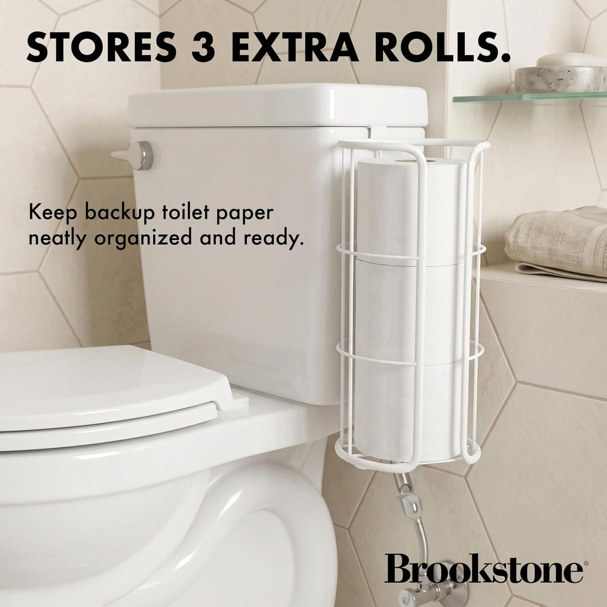 BROOKSTONE Over the Toilet Paper Holder Reserve - Toilet Paper Holder with Storage, Bathroom Toilet Paper Organizer