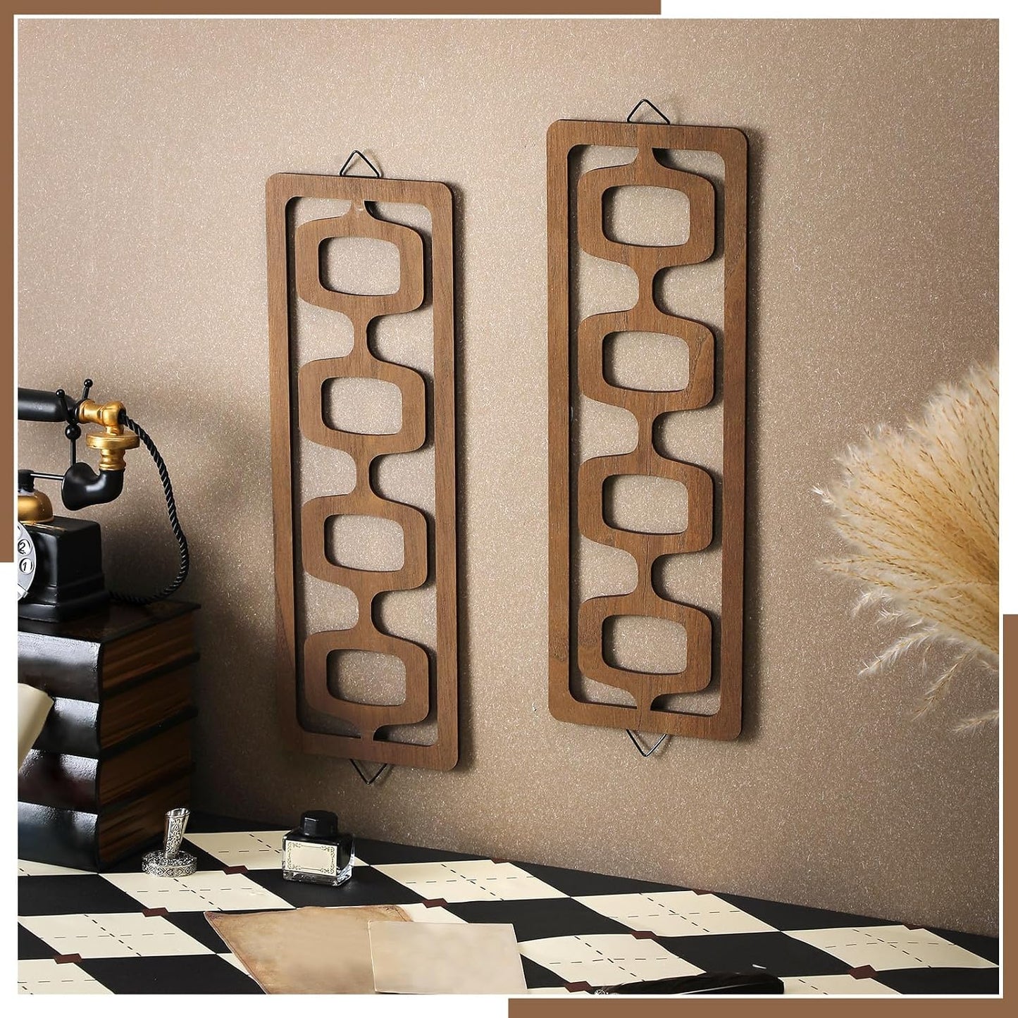 Mid Century Modern Wall Art Wood Mid Century Elegance Decor Accents Abstract Wall / Brown / Set of 2