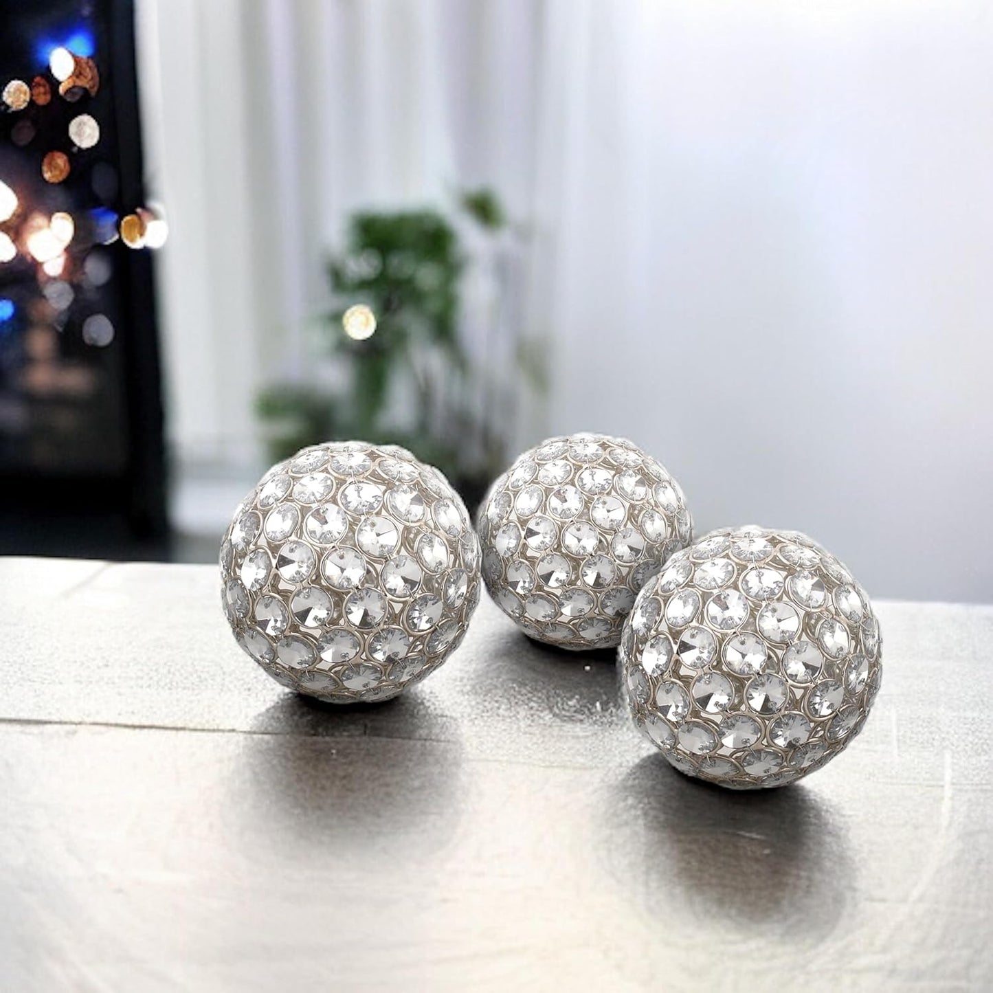 Decorative Metal Sphere / Silver / 4 Inch / Set of 3