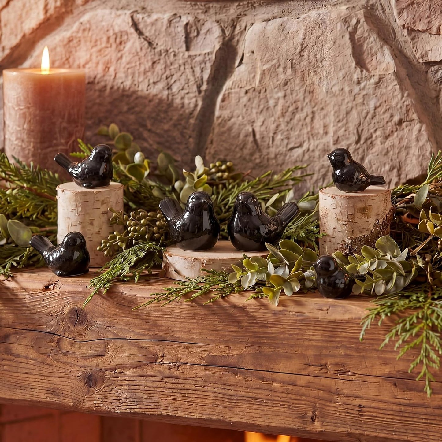 Ceramic Birds Figurines 3 Sizes Home Decor Statue / Black / Set of 6
