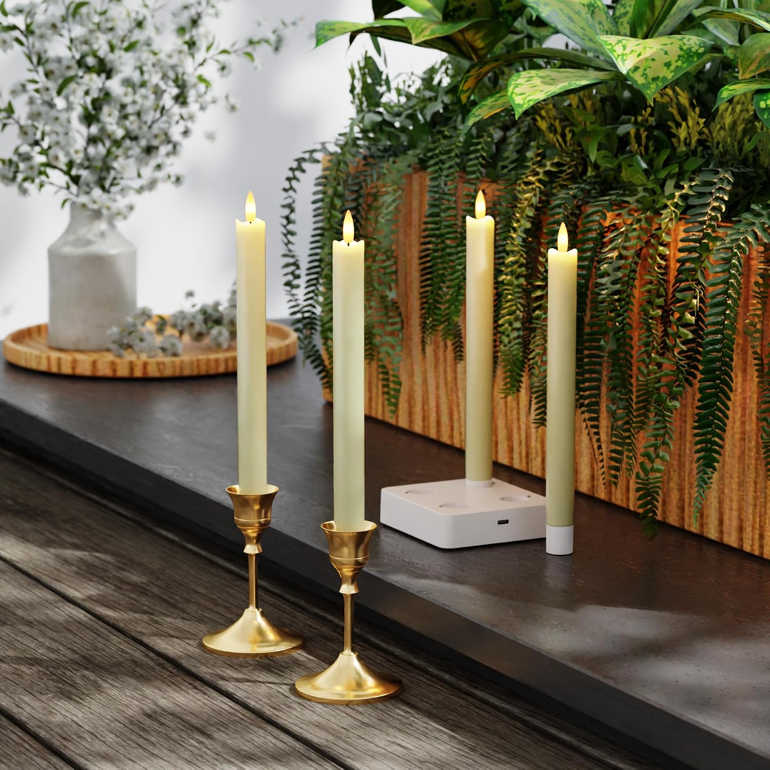 Flameless Taper Candles with Remote, Rechargeable LED Candles | Real Wax Battery Operated Candlesticks, with Charging