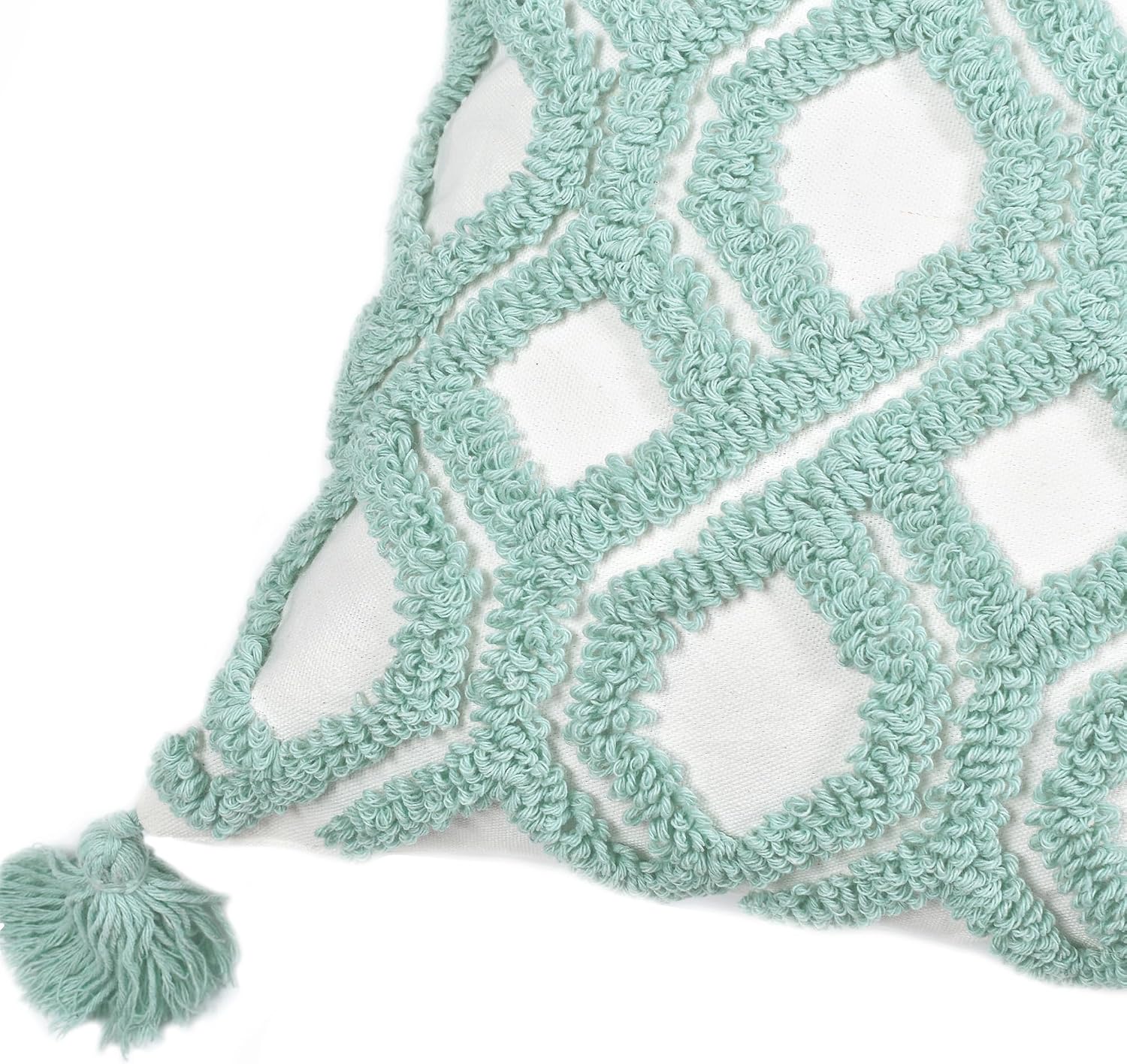 Boho Pillow Covers Boho Tufted Throw Pillow Covers Decorative Tassels Cushion / Boho Aqua / 18 x 18