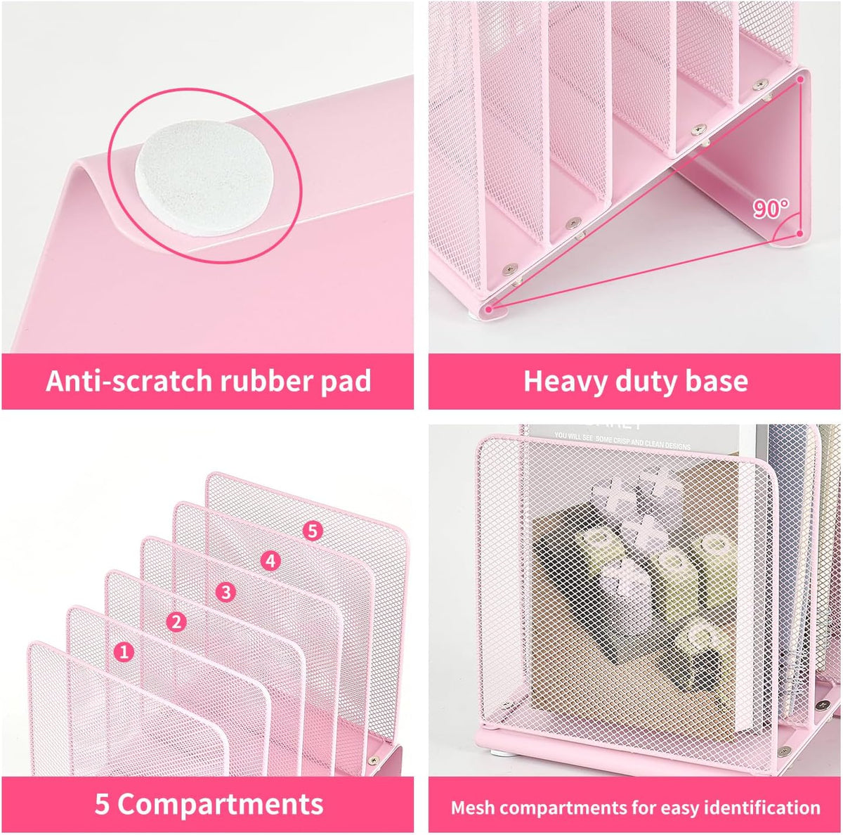 LEKETREE File Organizer for Desk, Desk Organizer with 5-Section Vertical File Rack, Folder Organizer,Workspace