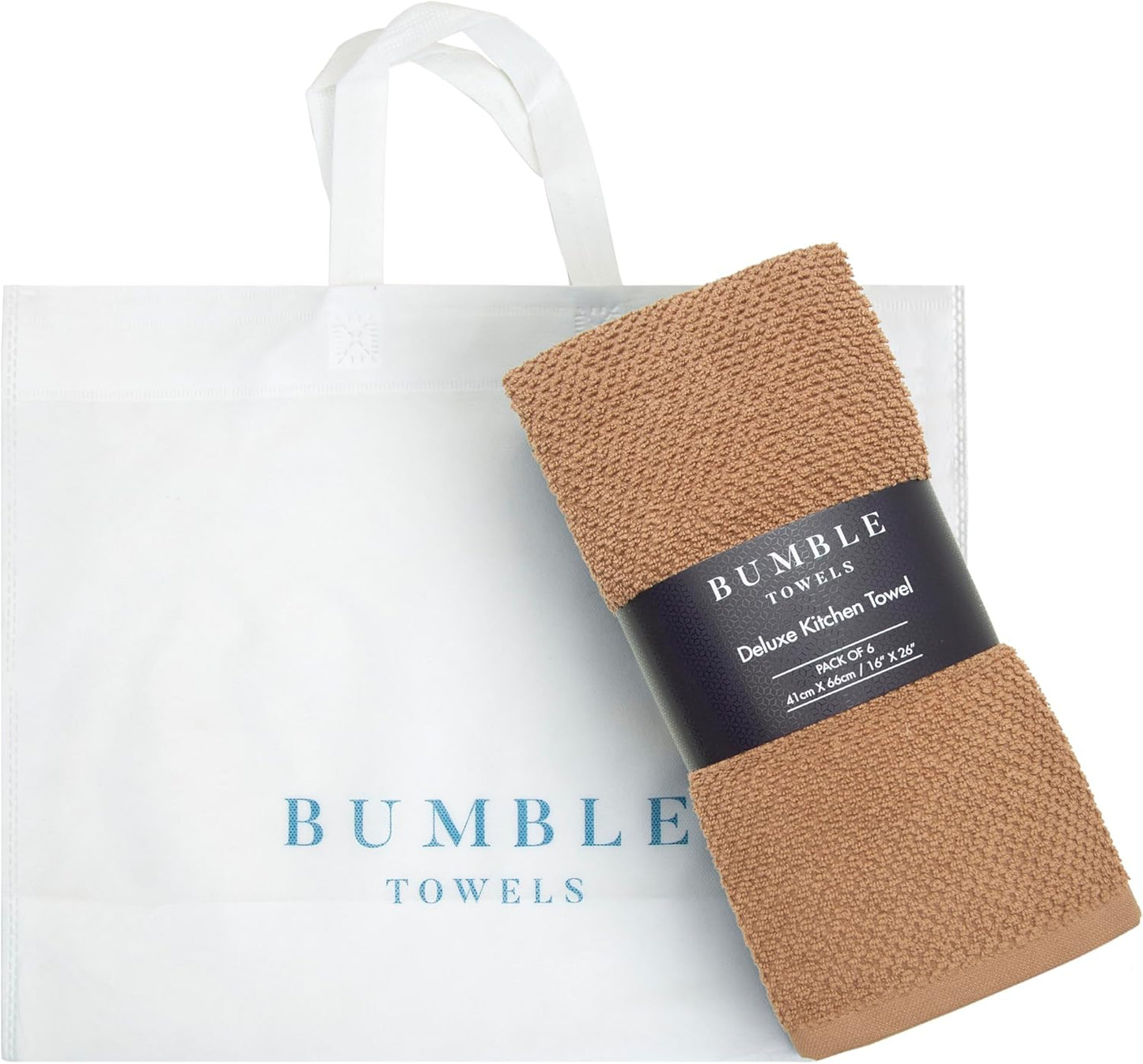 Bumble Kitchen Towels 6 Pack 100% Cotton 16"x26" - Tan Solid | 430 GSM Soft Kitchen Hand Towels with Hanging Loop
