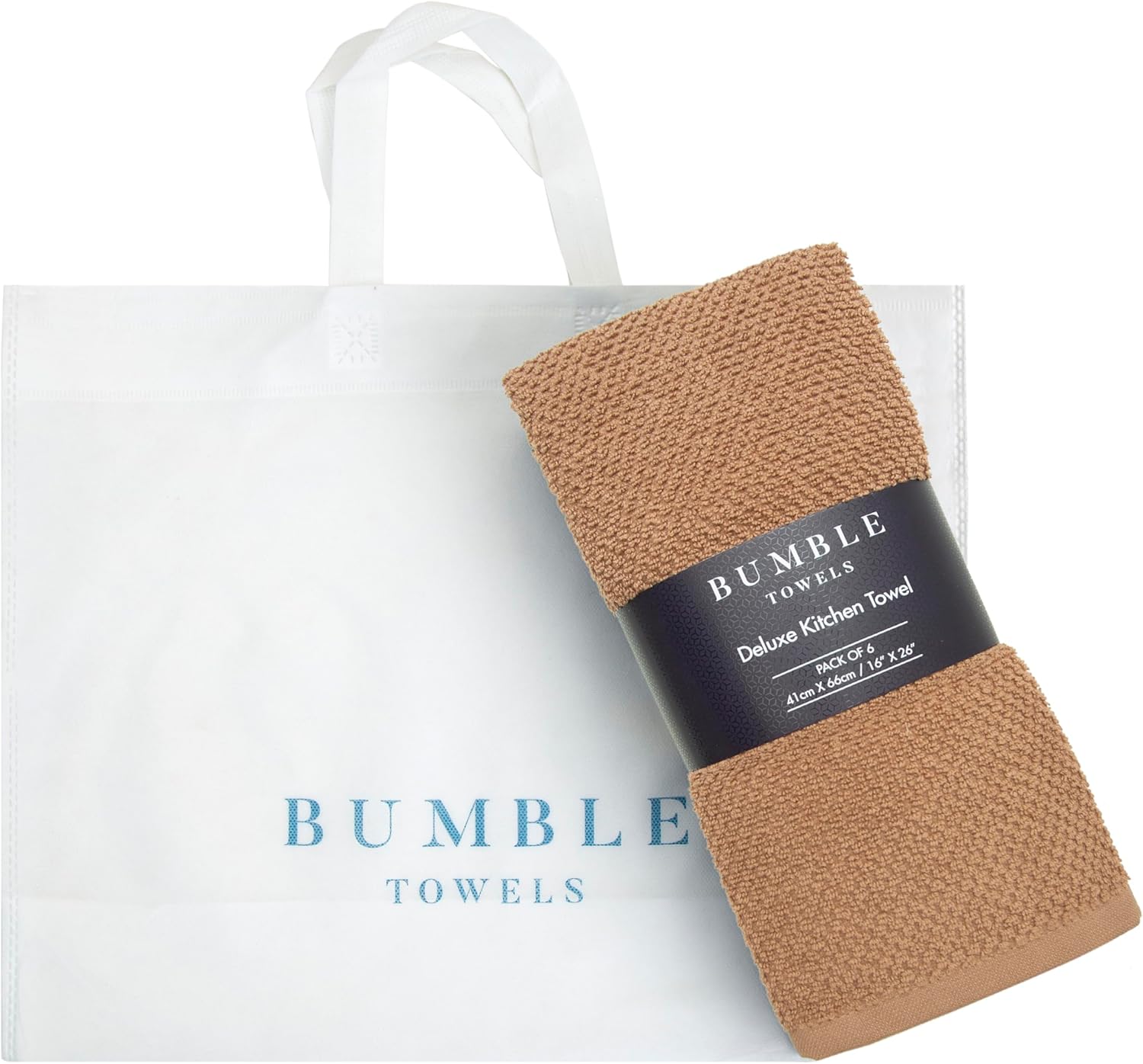 Bumble Kitchen Towels 6 Pack 100% Cotton 16"x26" - Tan Solid | 430 GSM Soft Kitchen Hand Towels with Hanging Loop